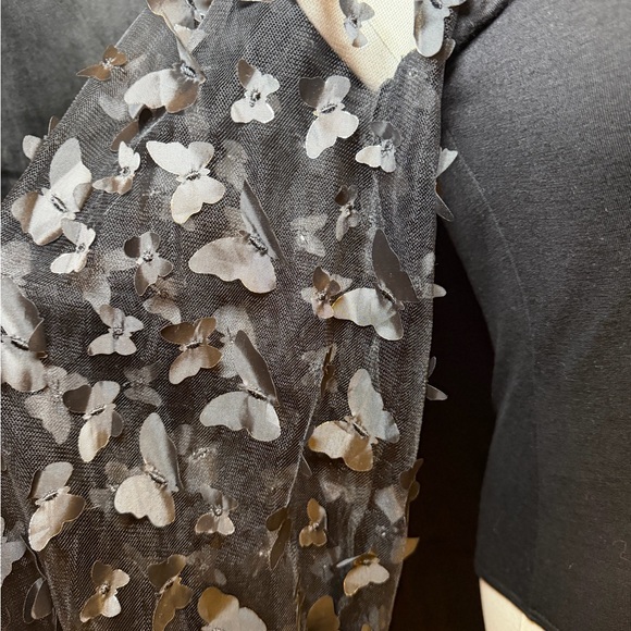 NWT - Black square-neck long-sleeve bodysuit with applique sheer sleeves. Size S - Picture 4 of 7